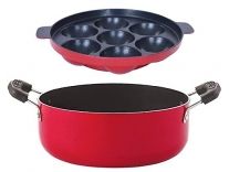 Nirlon Non-Stick Aluminium Gas Compatible 7 Cavity Appampatram and Casserole Cookware Set Rs. 397