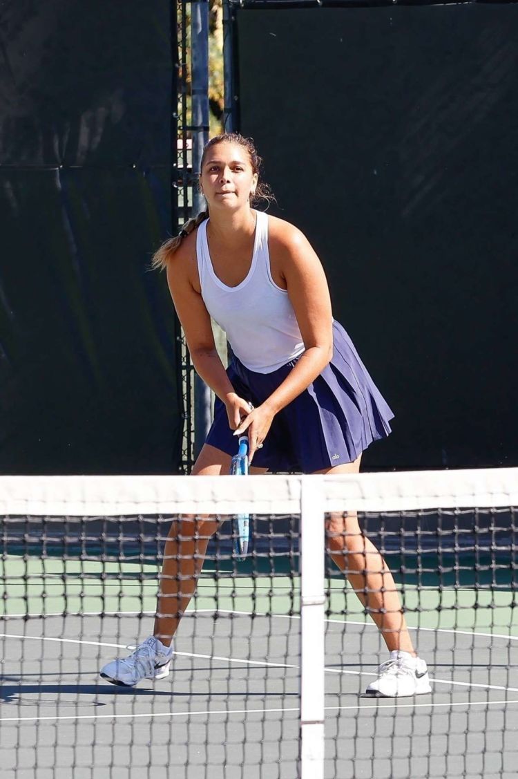 April Love Geary Playing Tennis Game With Friends In Calabasas