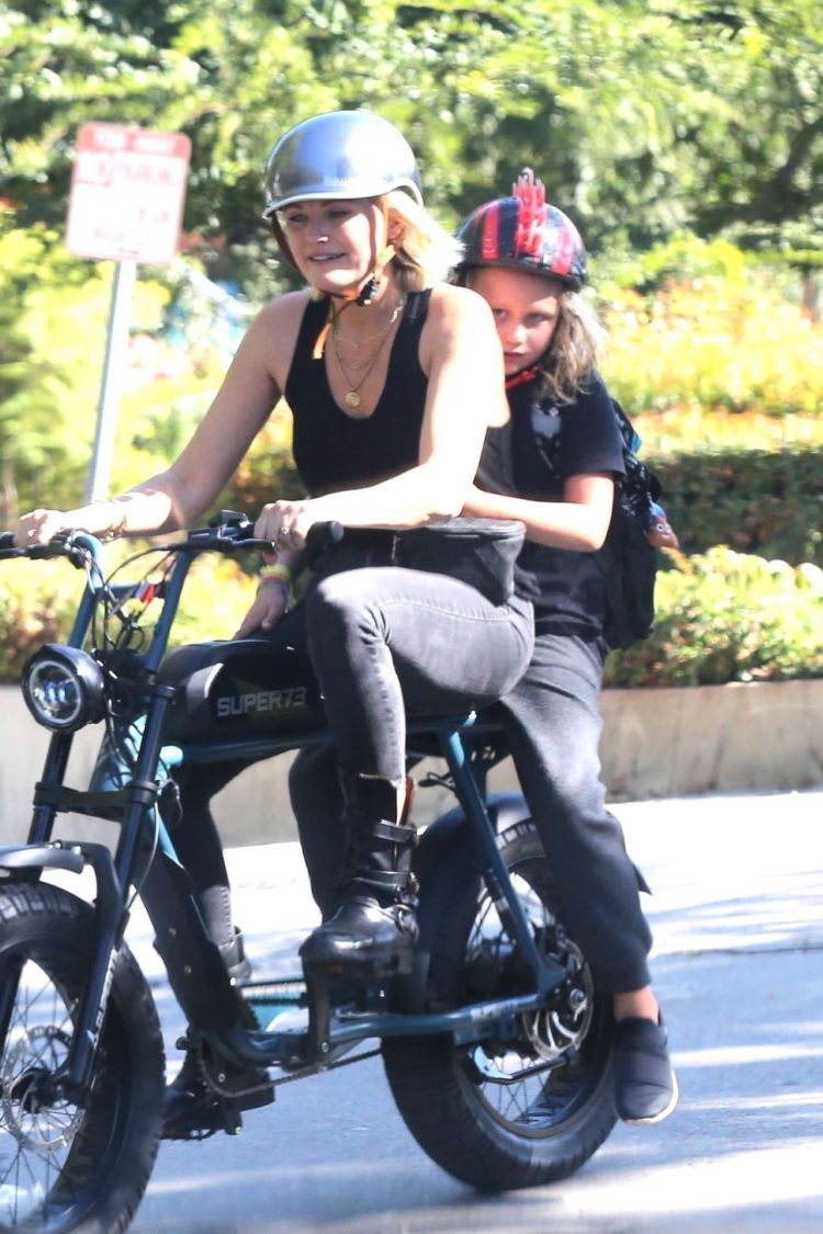 Malin Akerman On An Electric Bike Ride With Her Son In Los Feliz