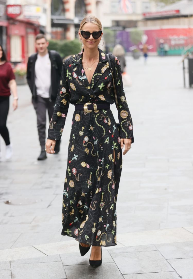 Vogue Williams In A Black Flowing Dress Out In London