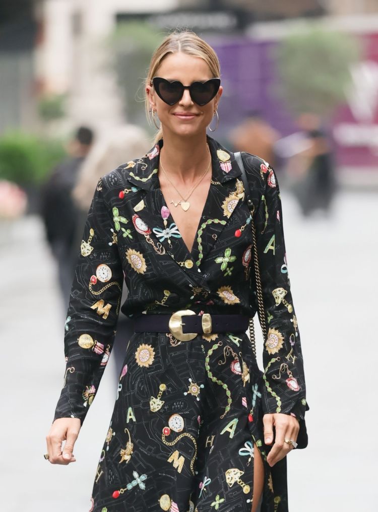 Vogue Williams In A Black Flowing Dress Out In London