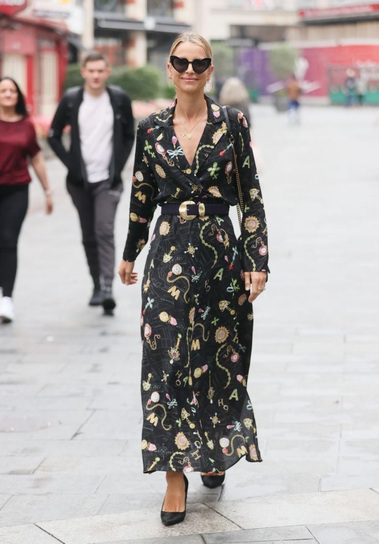Vogue Williams In A Black Flowing Dress Out In London