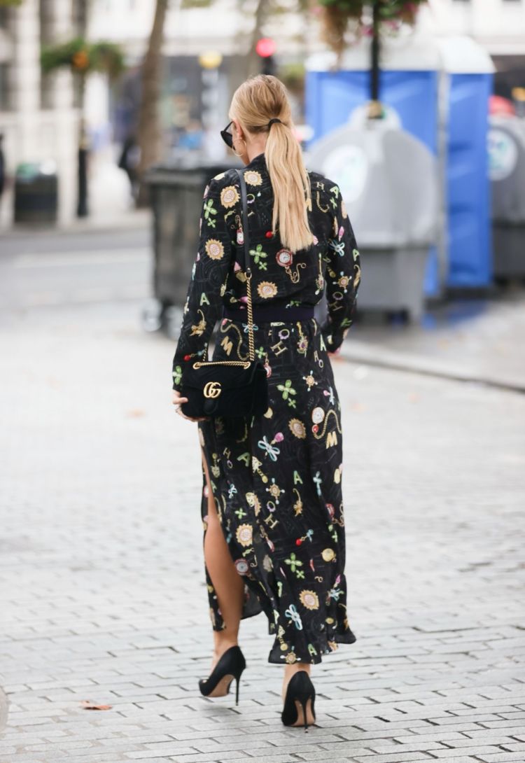 Vogue Williams In A Black Flowing Dress Out In London