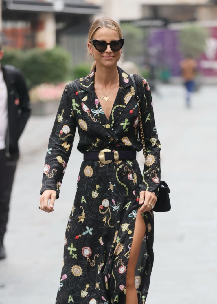 Vogue Williams In A Black Flowing Dress Out In London