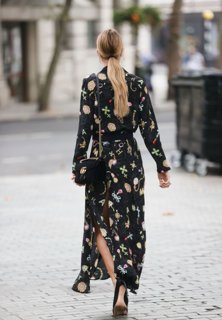 Vogue Williams In A Black Flowing Dress Out In London