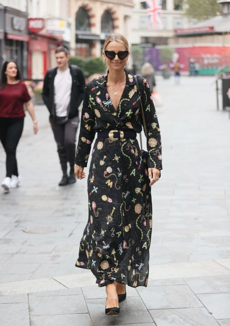 Vogue Williams In A Black Flowing Dress Out In London