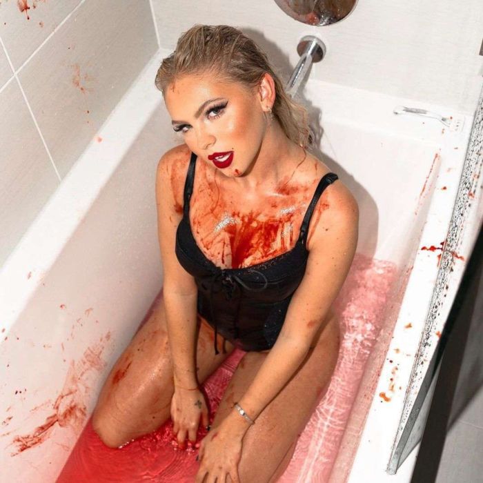 Jordyn Jones In A Black Swimsuit For Her Latest Bathtub Photoshoot
