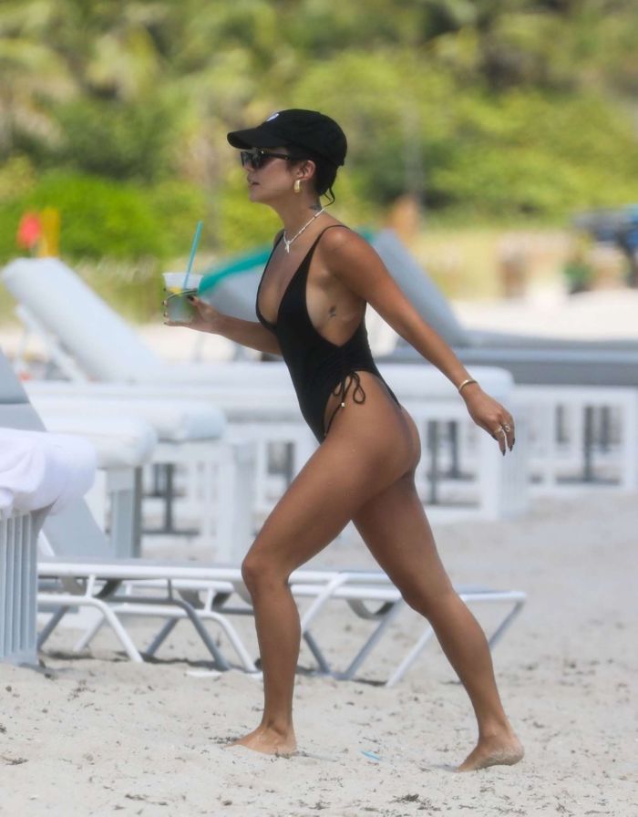Vanessa Hudgens Vacationing In A Black Swimsuit On The Beach In Miami