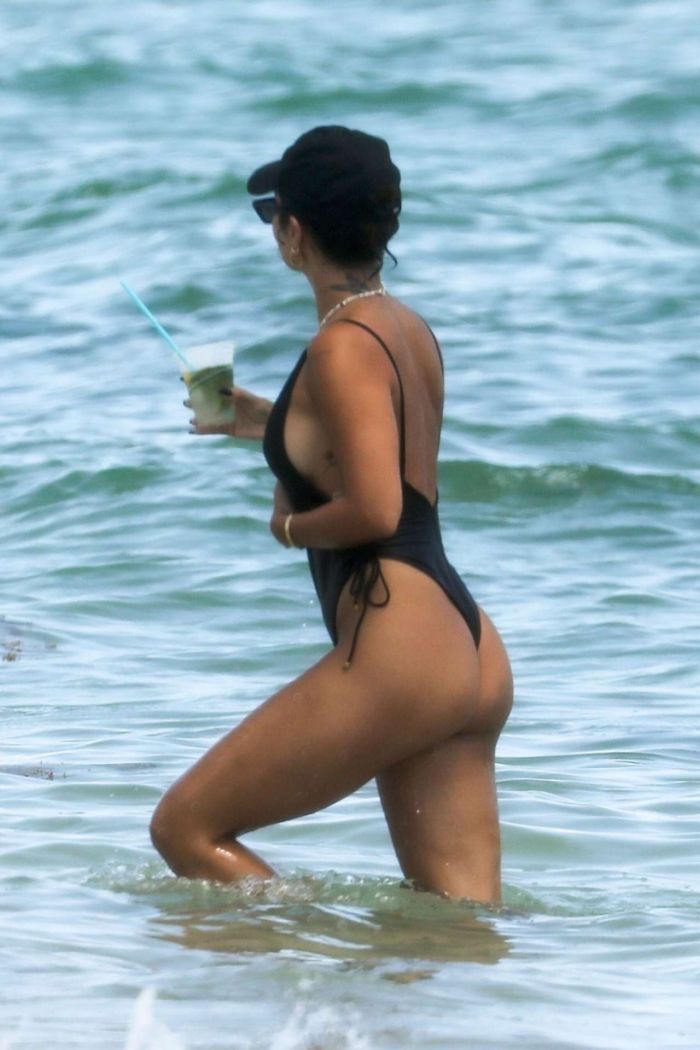Vanessa Hudgens Vacationing In A Black Swimsuit On The Beach In Miami
